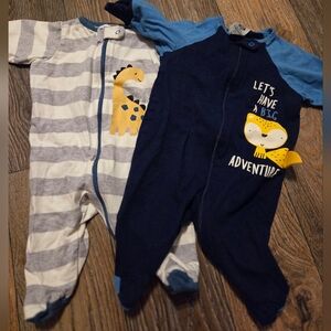 Newborn Gerber Blue and Gray Light Weight Sleeprs Fox And Dinosaur